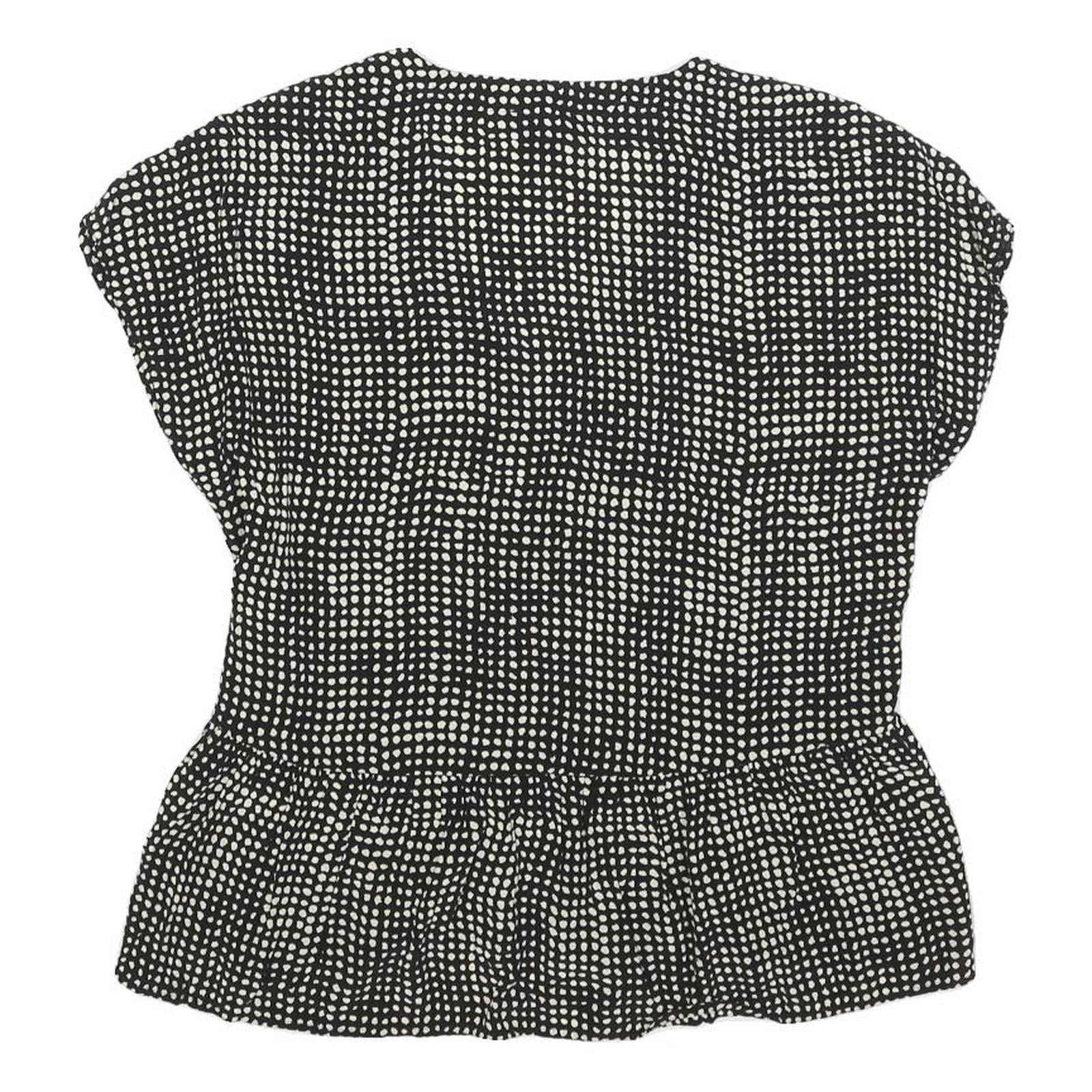 LAURA ASHLEY Womens Black & Cream Printed Top Short Sleeve V-Neck UK 6 Summer