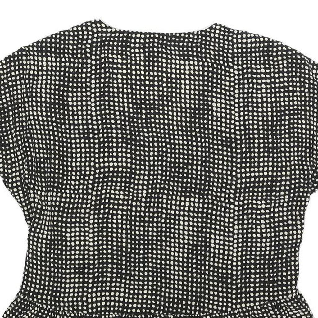 LAURA ASHLEY Womens Black & Cream Printed Top Short Sleeve V-Neck UK 6 Summer