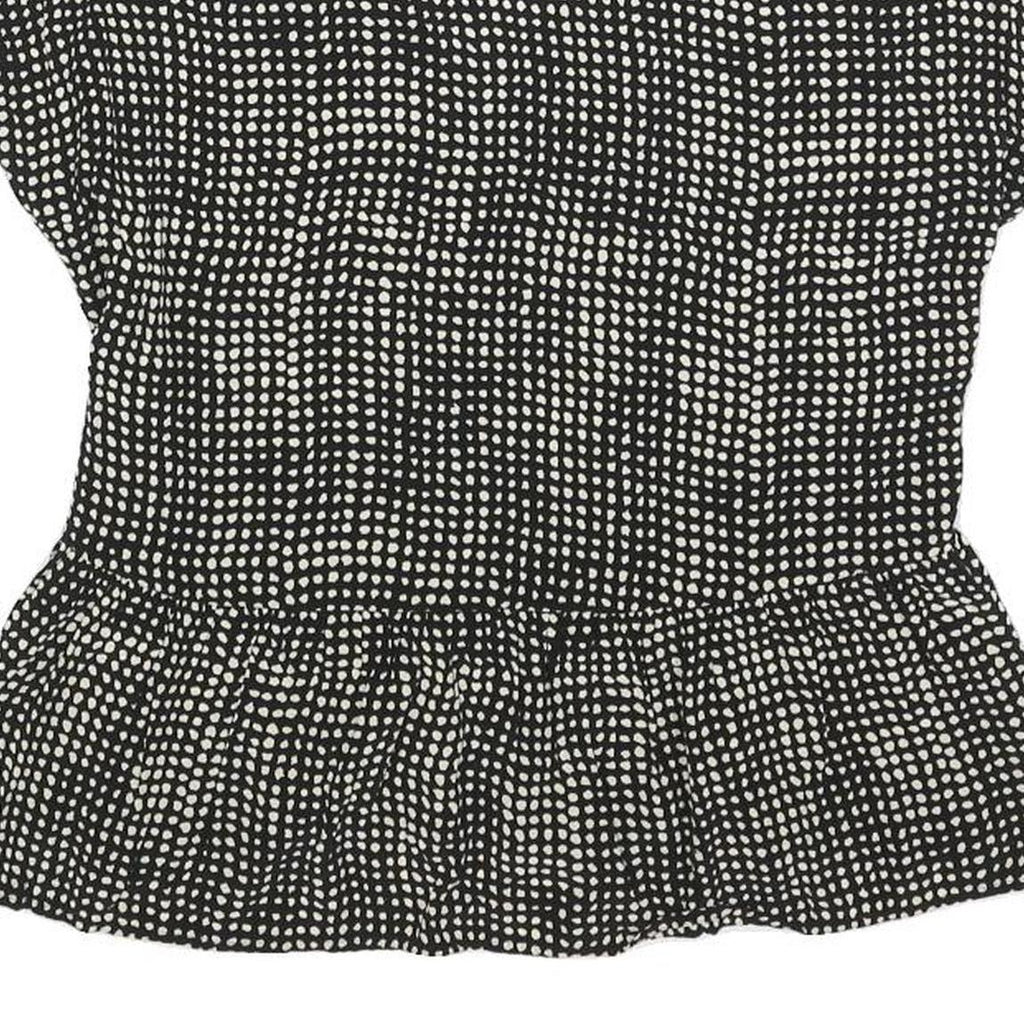 LAURA ASHLEY Womens Black & Cream Printed Top Short Sleeve V-Neck UK 6 Summer