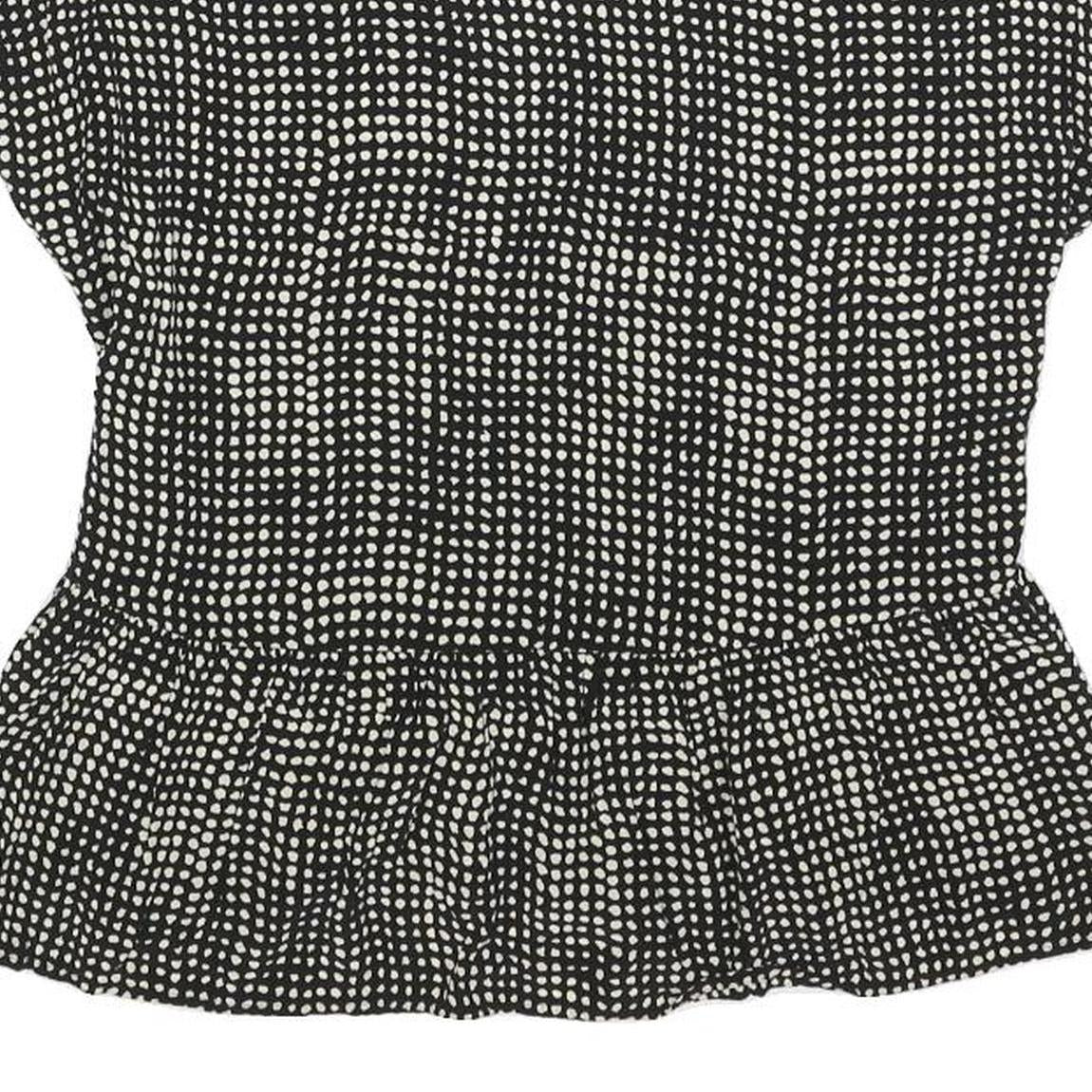 LAURA ASHLEY Womens Black & Cream Printed Top Short Sleeve V-Neck UK 6 Summer