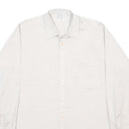 Mens Cream Plain Button Long Sleeve Shirt L Cotton Blend Casual Classic Fit