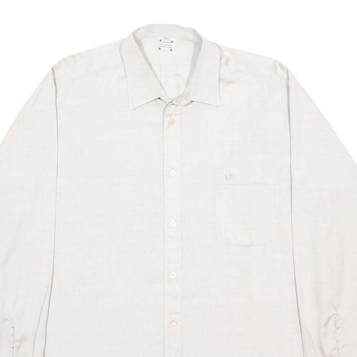 Mens Cream Plain Button Long Sleeve Shirt L Cotton Blend Casual Classic Fit