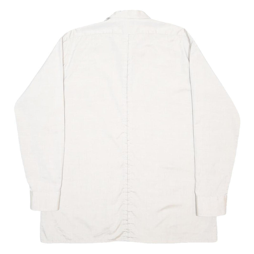 Mens Cream Plain Button Long Sleeve Shirt L Cotton Blend Casual Classic Fit