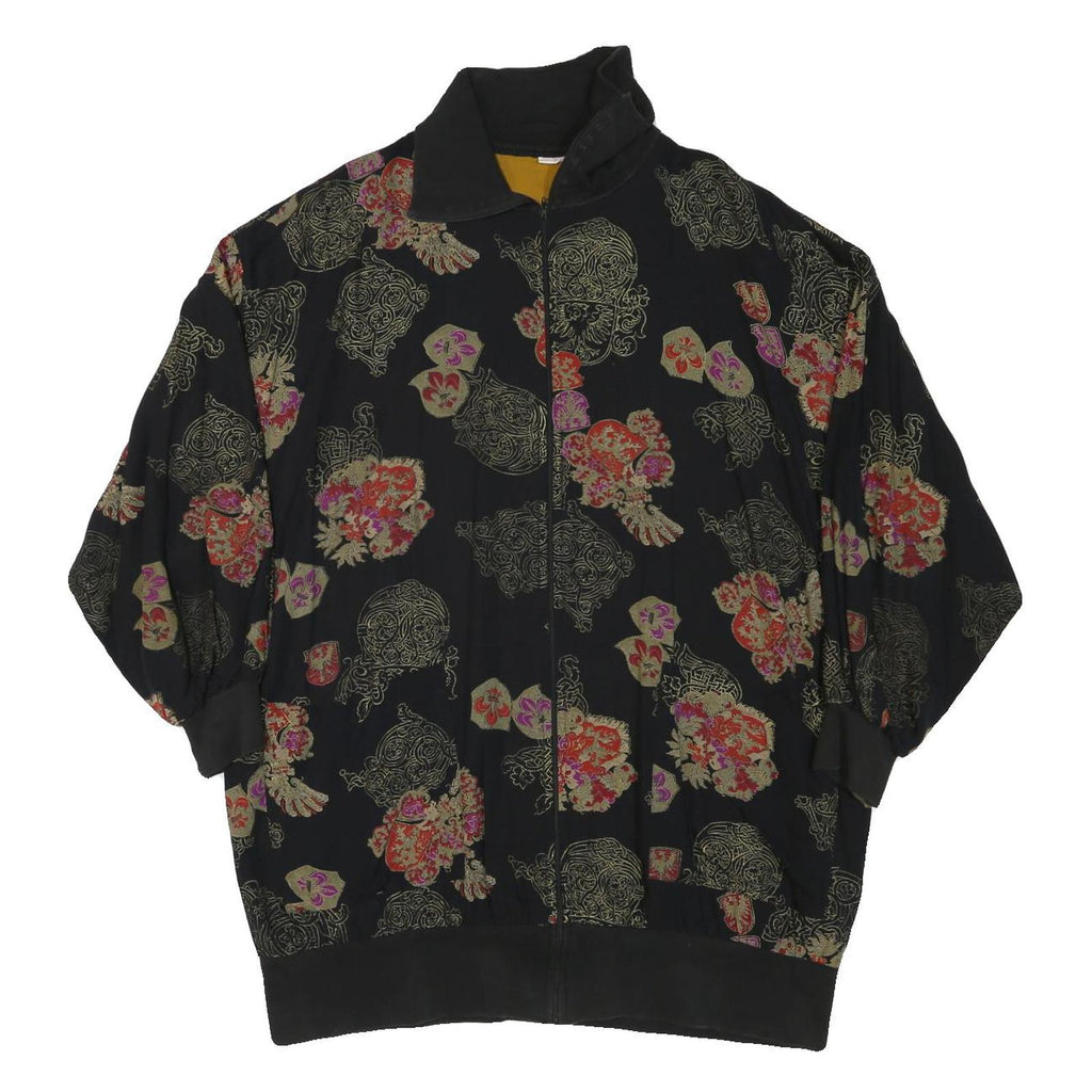 Womens Black Patterned Zip Jacket XL Polyester Blend Classic Casual Outerwear