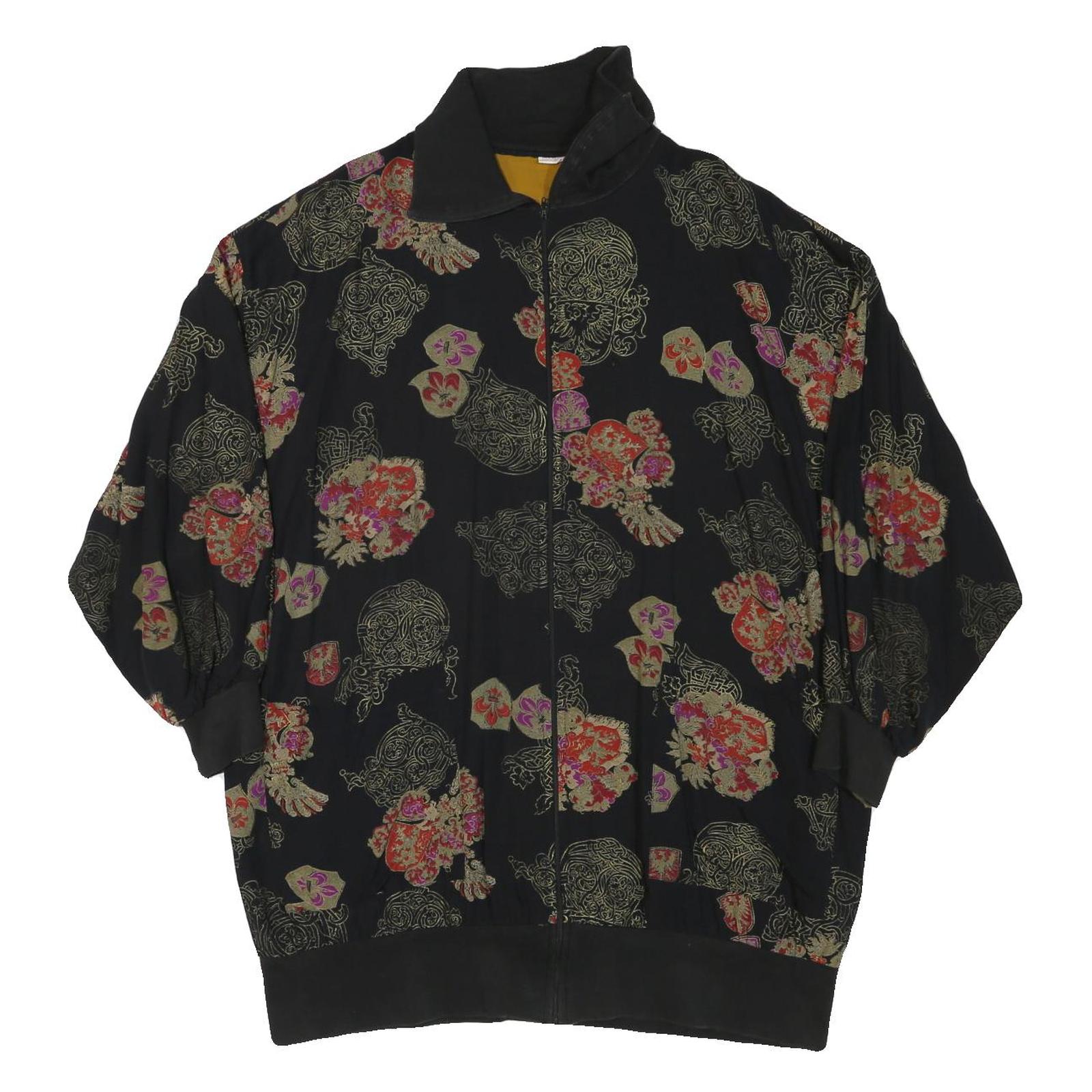 Womens Black Patterned Zip Jacket XL Polyester Blend Classic Casual Outerwear