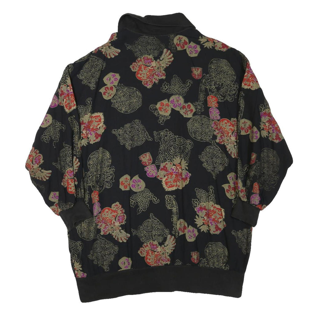 Womens Black Patterned Zip Jacket XL Polyester Blend Classic Casual Outerwear