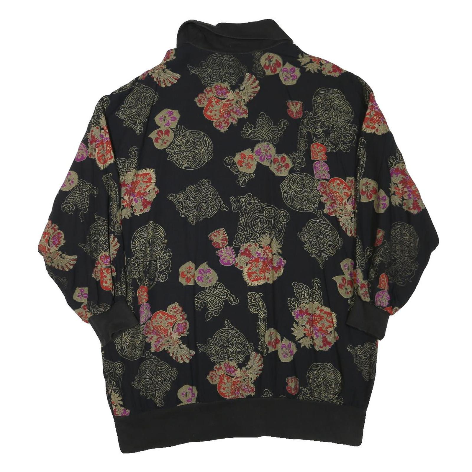 Womens Black Patterned Zip Jacket XL Polyester Blend Classic Casual Outerwear