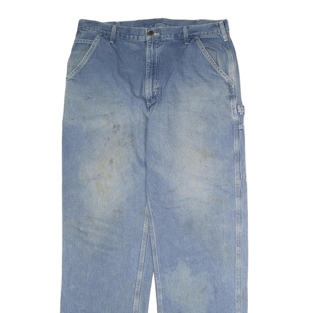 CARHARTT Mens Relaxed Light Blue Denim Jeans W38 L34 Workwear Utility Zip