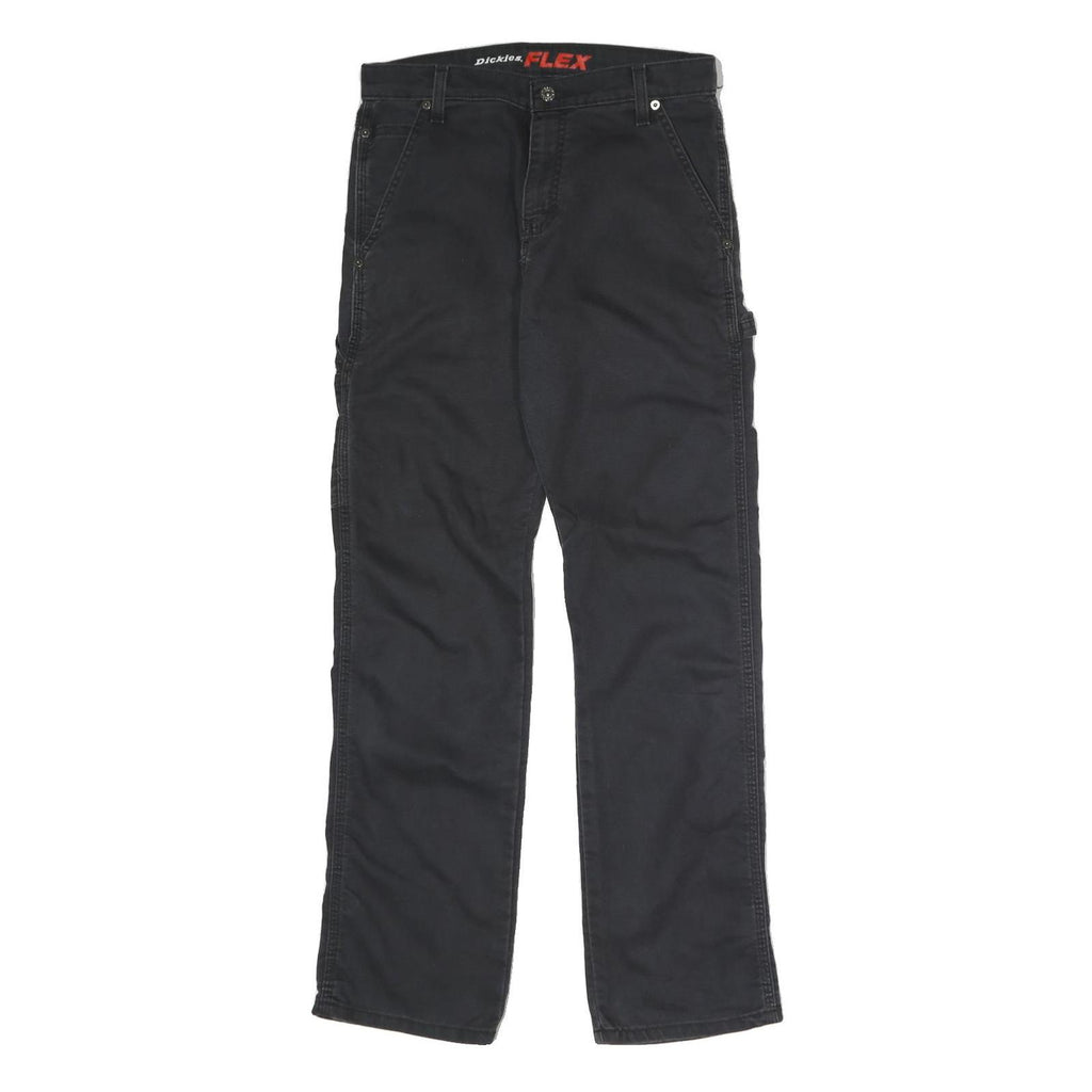 DICKIES Mens Cotton Blend Black Regular Straight Trousers W30 L32 Workwear Zip