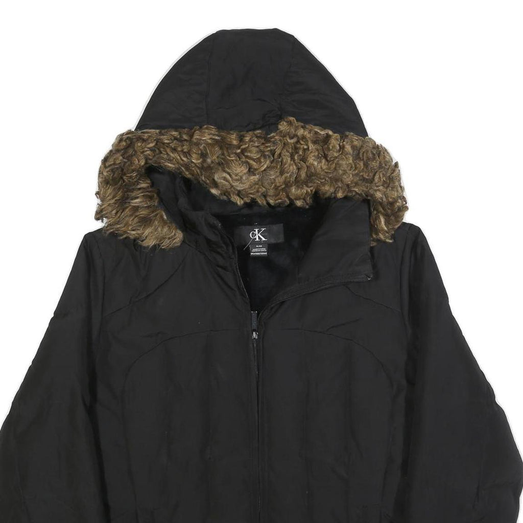 CALVIN KLEIN Womens Black Jacket XL Polyester Blend Hooded Zip Plain Winter Coat