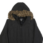 CALVIN KLEIN Womens Black Jacket XL Polyester Blend Hooded Zip Plain Winter Coat