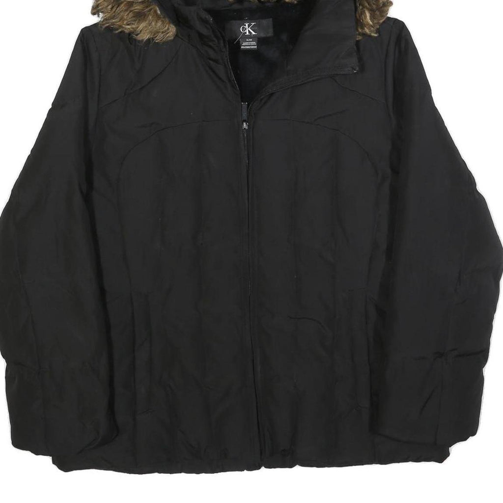CALVIN KLEIN Womens Black Jacket XL Polyester Blend Hooded Zip Plain Winter Coat
