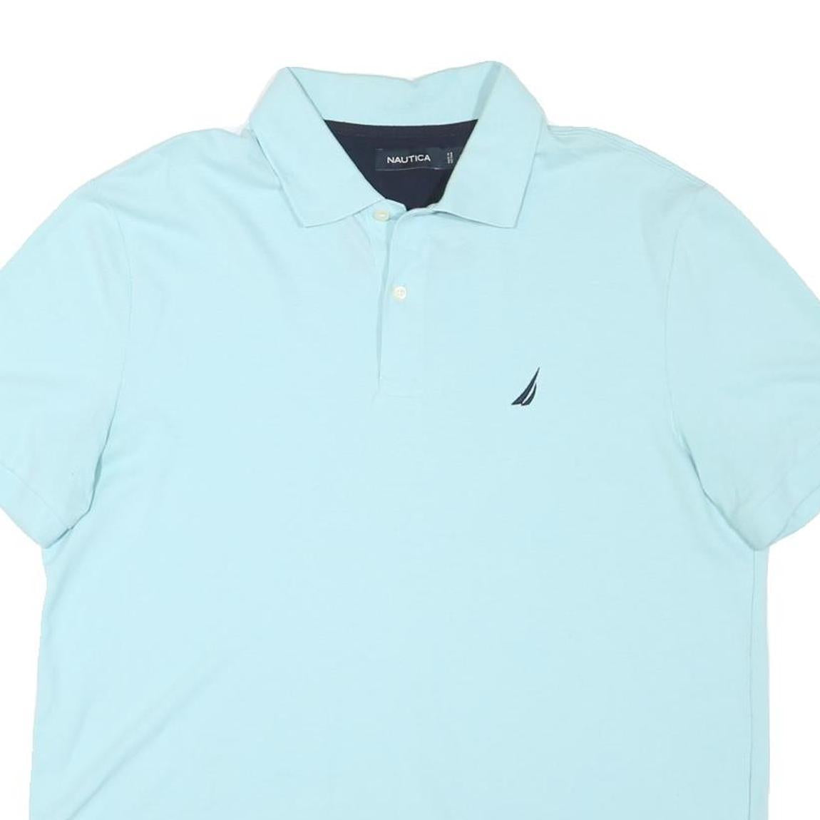 NAUTICA Mens Blue Short Sleeve Plain Polo Shirt L Cotton Blend Casual Summer