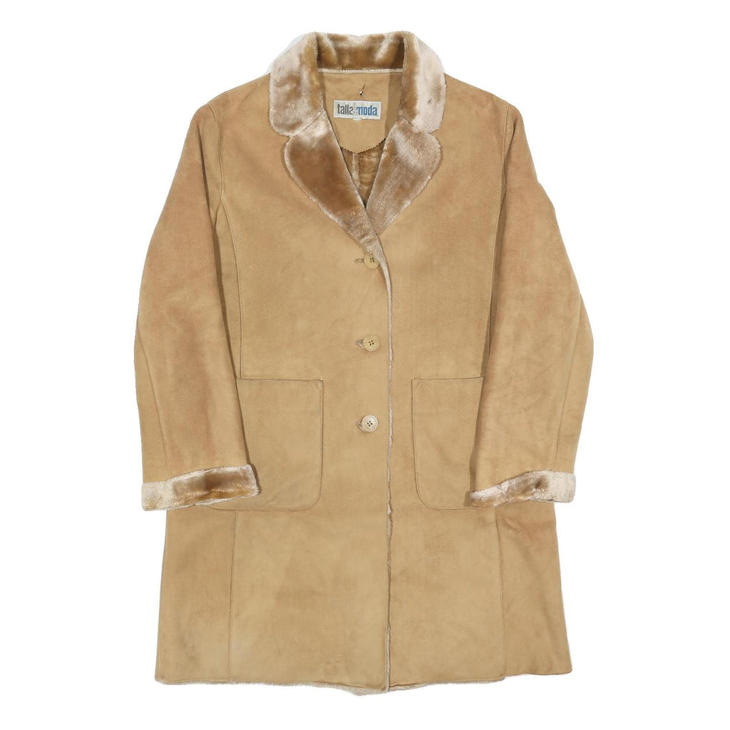TALLA & MODA Womens Beige Classic Jacket M Polyester Blend Plain Button Closure