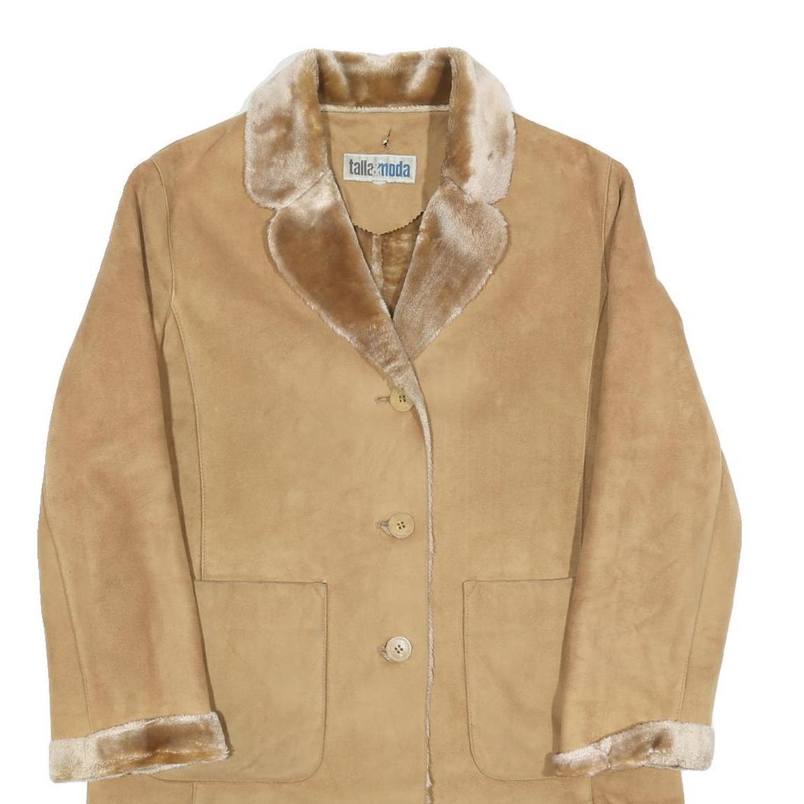 TALLA & MODA Womens Beige Classic Jacket M Polyester Blend Plain Button Closure