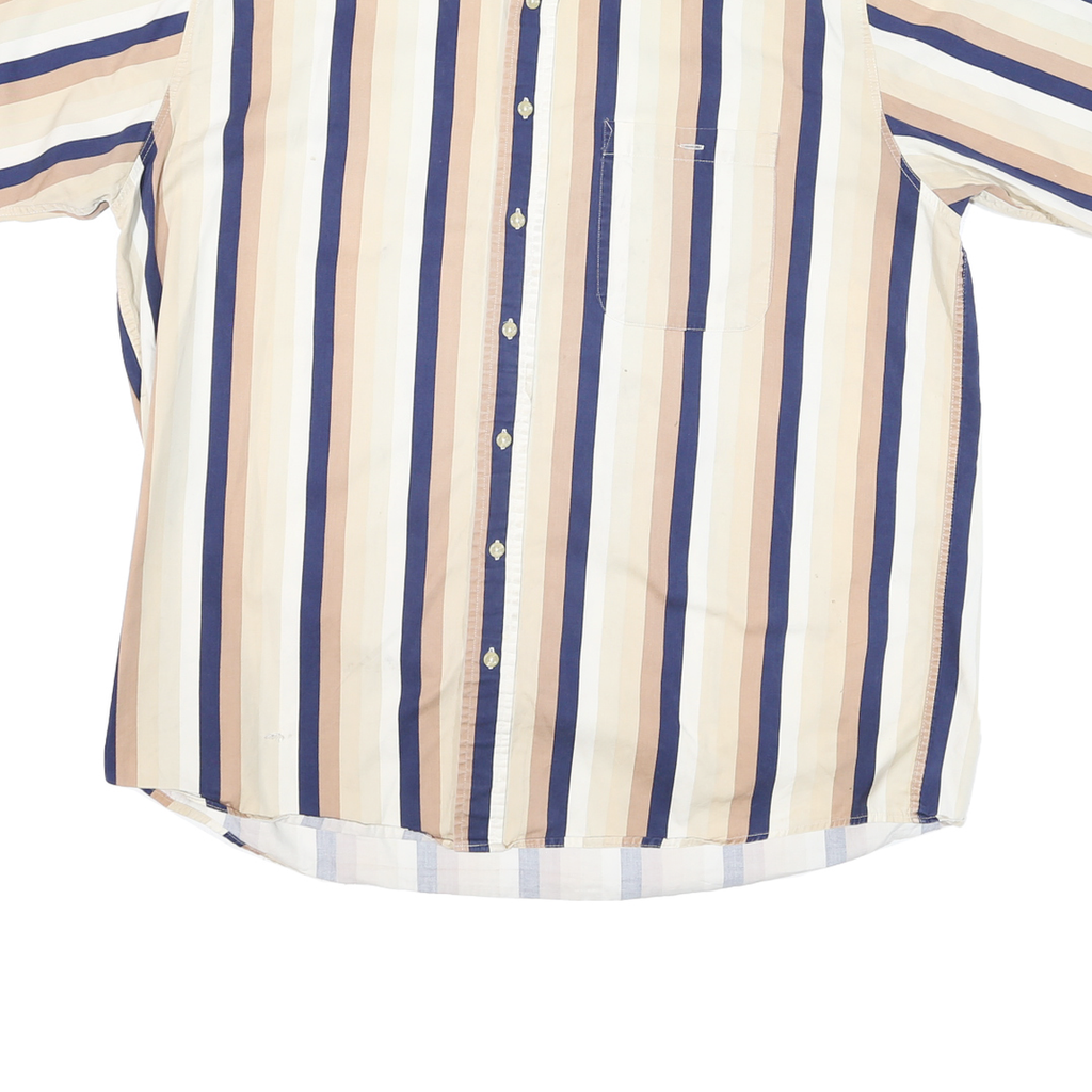 TRADER BAY Mens Beige & Blue Striped Short Sleeve Shirt XL Casual Button Down