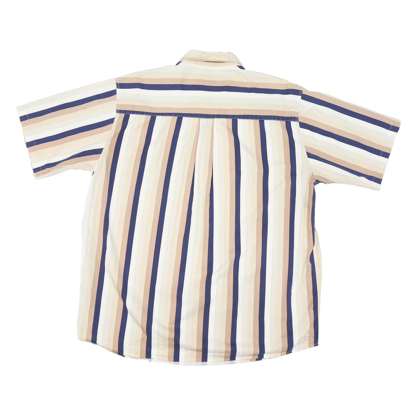 TRADER BAY Mens Beige & Blue Striped Short Sleeve Shirt XL Casual Button Down