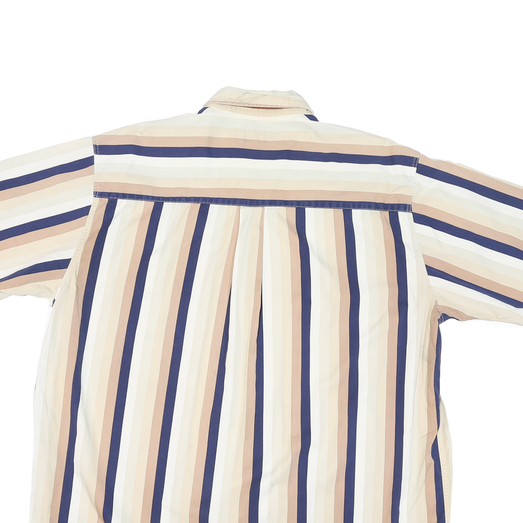 TRADER BAY Mens Beige & Blue Striped Short Sleeve Shirt XL Casual Button Down