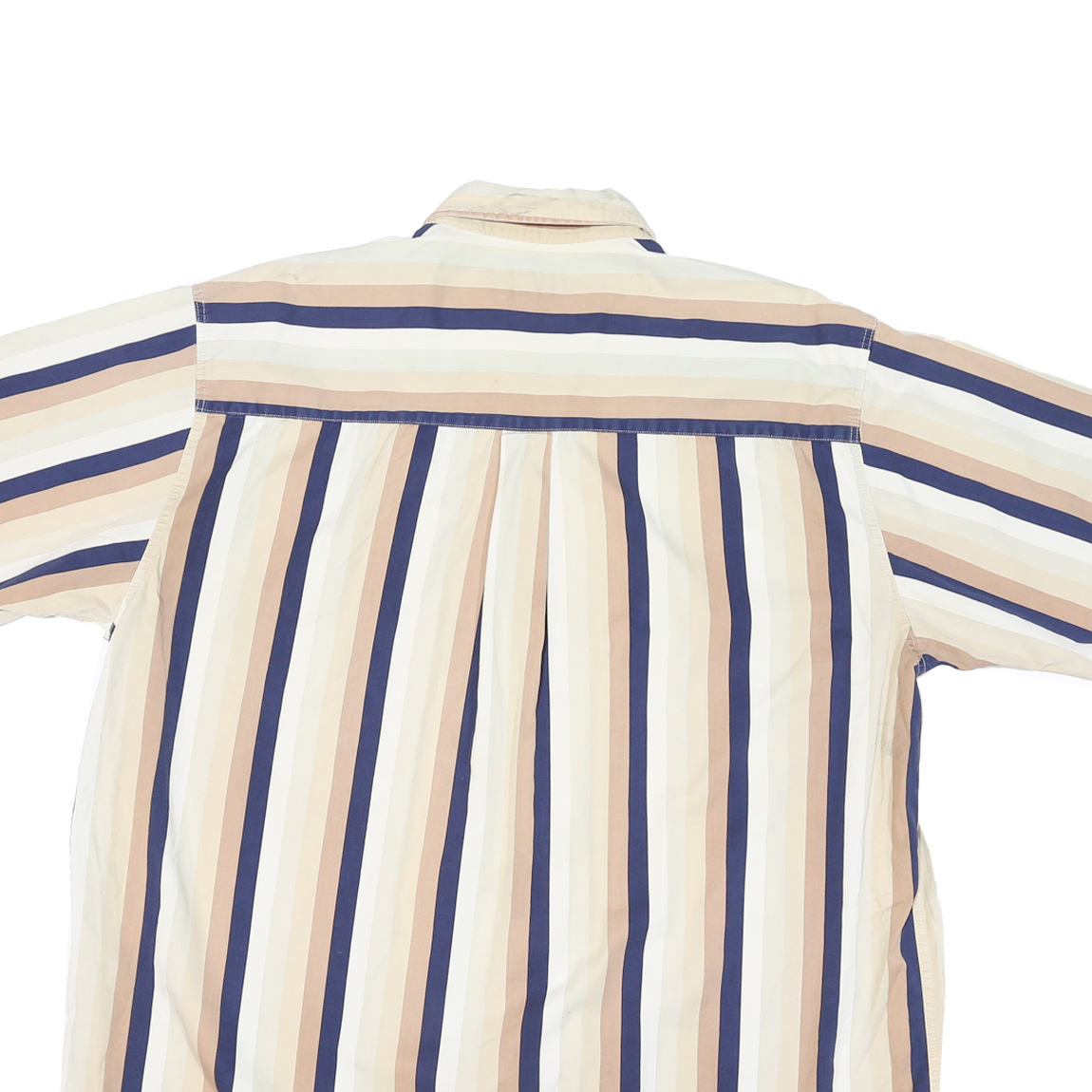 TRADER BAY Mens Beige & Blue Striped Short Sleeve Shirt XL Casual Button Down