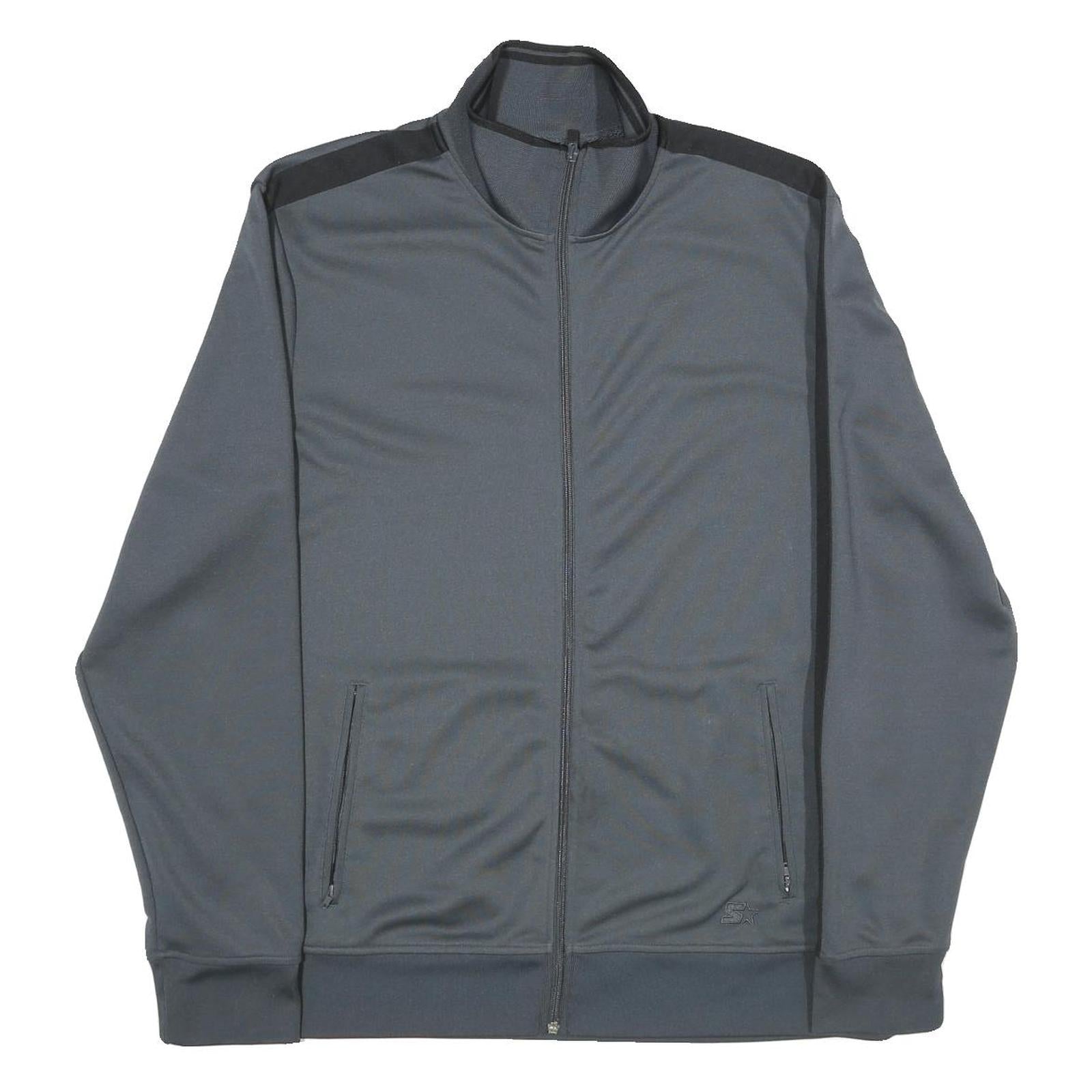 STARTER Mens Grey & Black Track Jacket L Polyester Zip Plain Sporting Wear