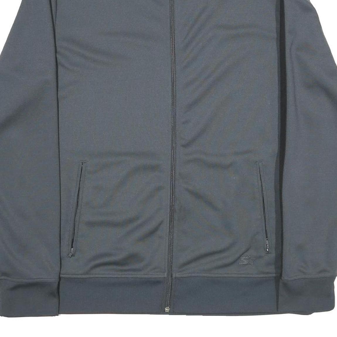 STARTER Mens Grey & Black Track Jacket L Polyester Zip Plain Sporting Wear