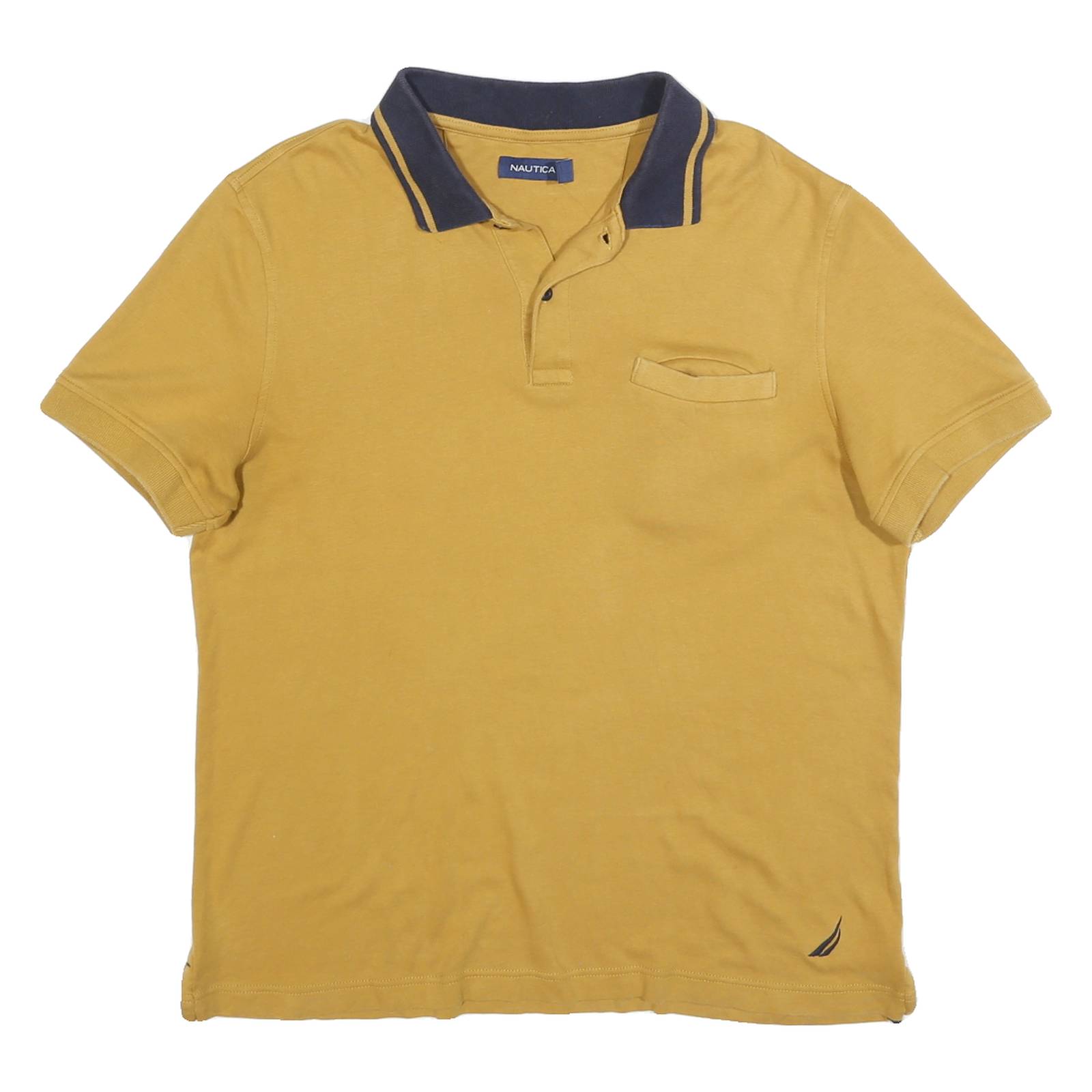 NAUTICA Mens Yellow & Navy Short Sleeve Plain L Cotton Blend Polo Shirt