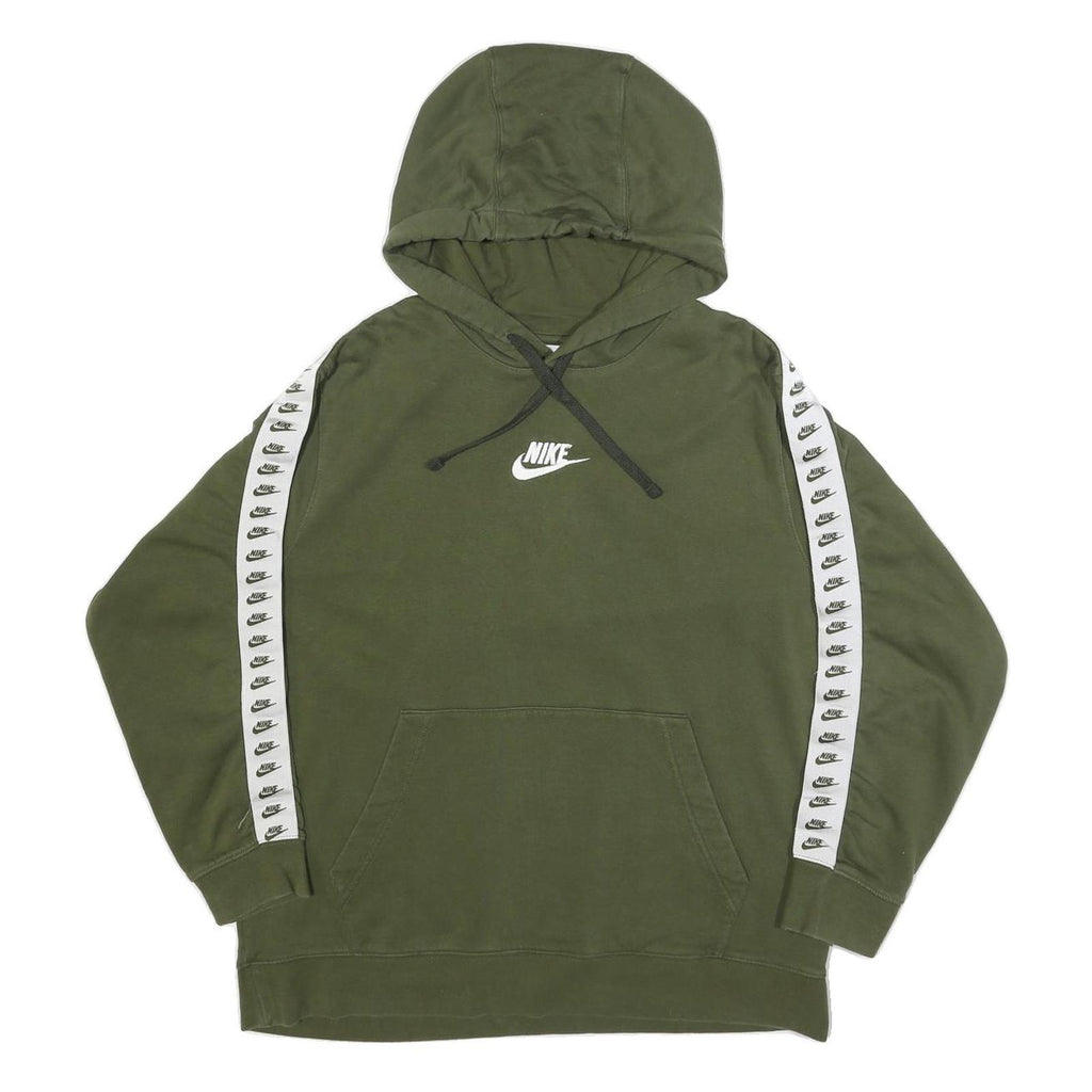 NIKE Womens Green Hoodie L Cotton Blend Pullover Logo Tape Detail