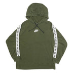 NIKE Womens Green Hoodie L Cotton Blend Pullover Logo Tape Detail
