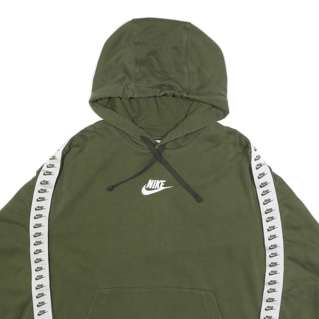 NIKE Womens Green Hoodie L Cotton Blend Pullover Logo Tape Detail