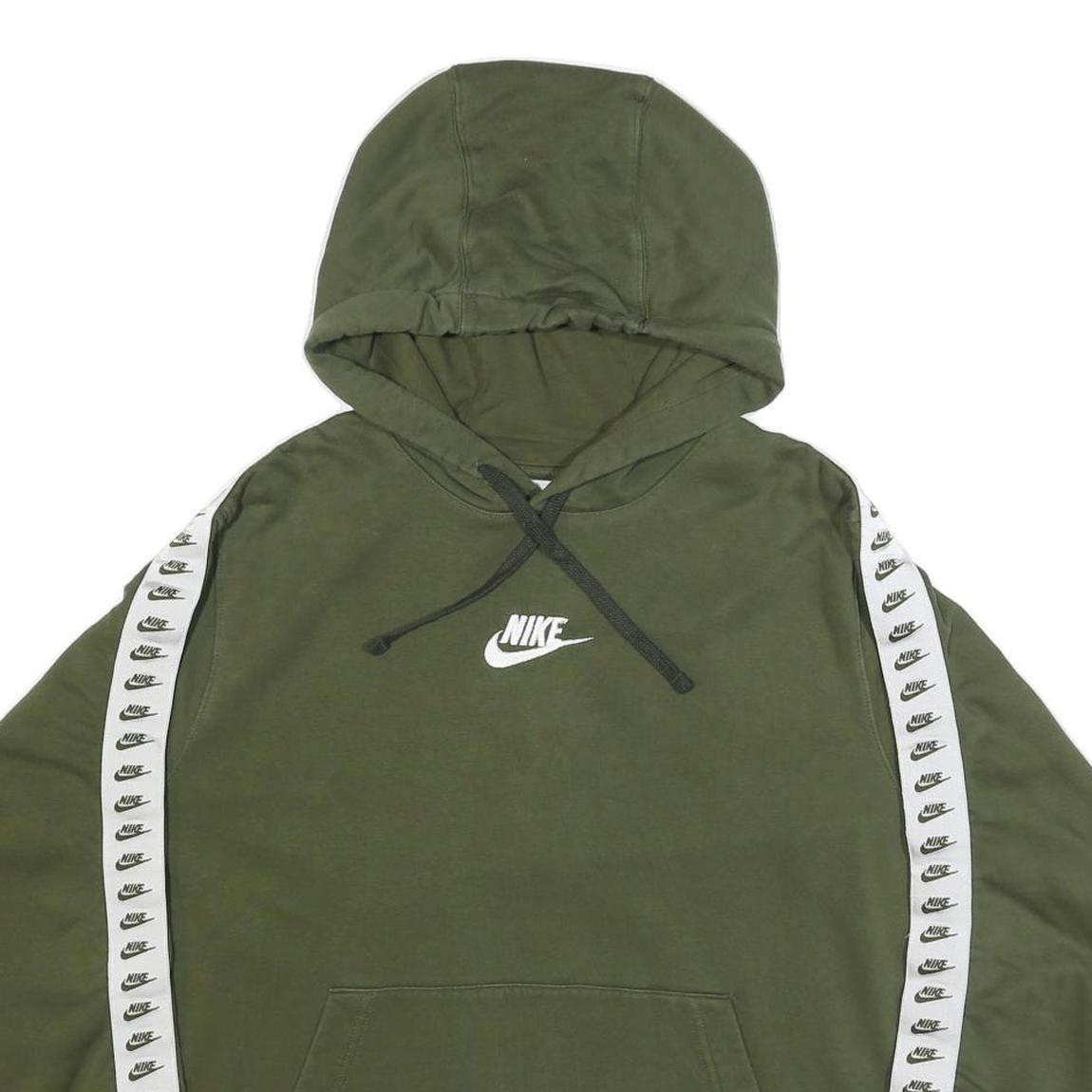 NIKE Womens Green Hoodie L Cotton Blend Pullover Logo Tape Detail