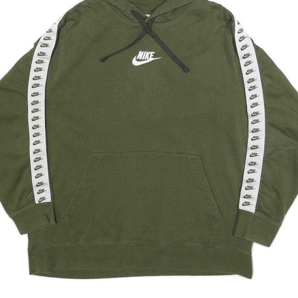NIKE Womens Green Hoodie L Cotton Blend Pullover Logo Tape Detail