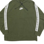 NIKE Womens Green Hoodie L Cotton Blend Pullover Logo Tape Detail