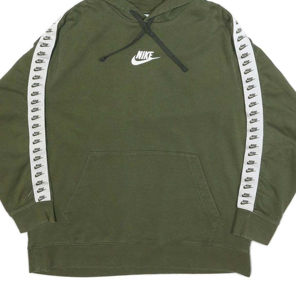 NIKE Womens Green Hoodie L Cotton Blend Pullover Logo Tape Detail