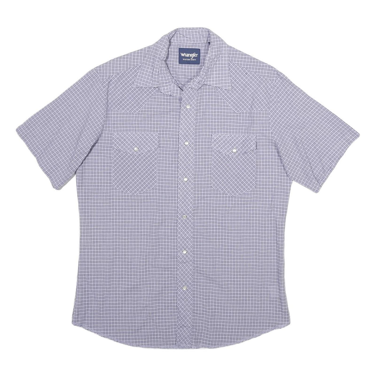 WRANGLER Mens Blue Check Shirt M Western Style Short Sleeve Cotton