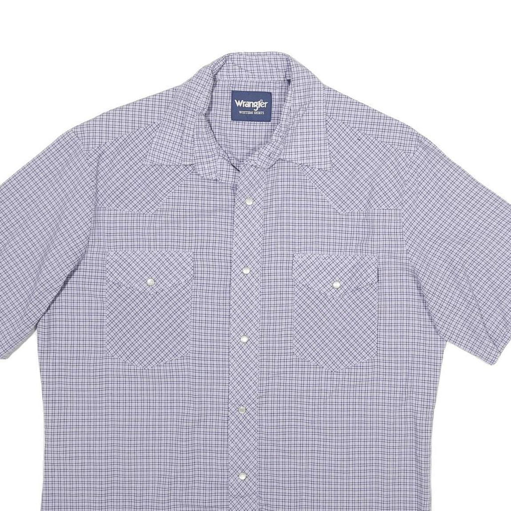 WRANGLER Mens Blue Check Shirt M Western Style Short Sleeve Cotton
