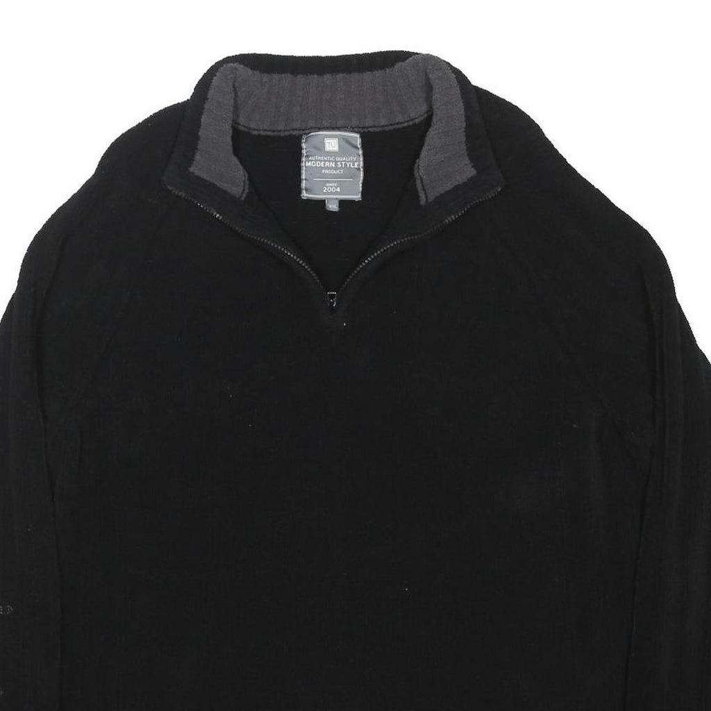 TU Mens Black & Grey Pullover Jumper 2XL Plain Crew Neck Basic Knit Polyester