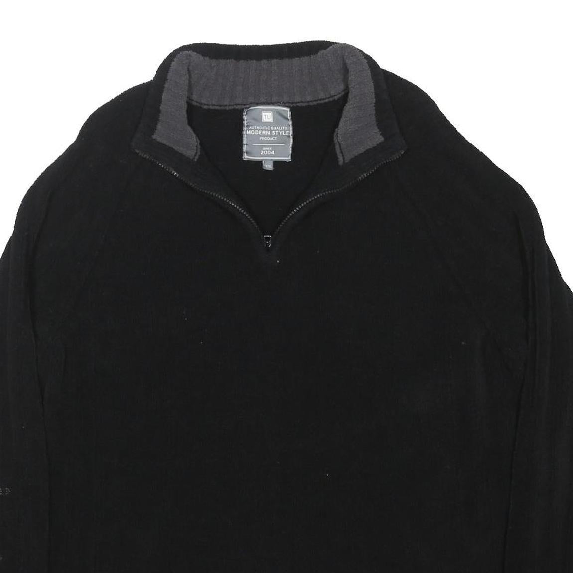TU Mens Black & Grey Pullover Jumper 2XL Plain Crew Neck Basic Knit Polyester