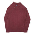 TOMMY HILFIGER Mens Maroon Patterned Jumper Shawl Collar Cable Knit XL Cotton