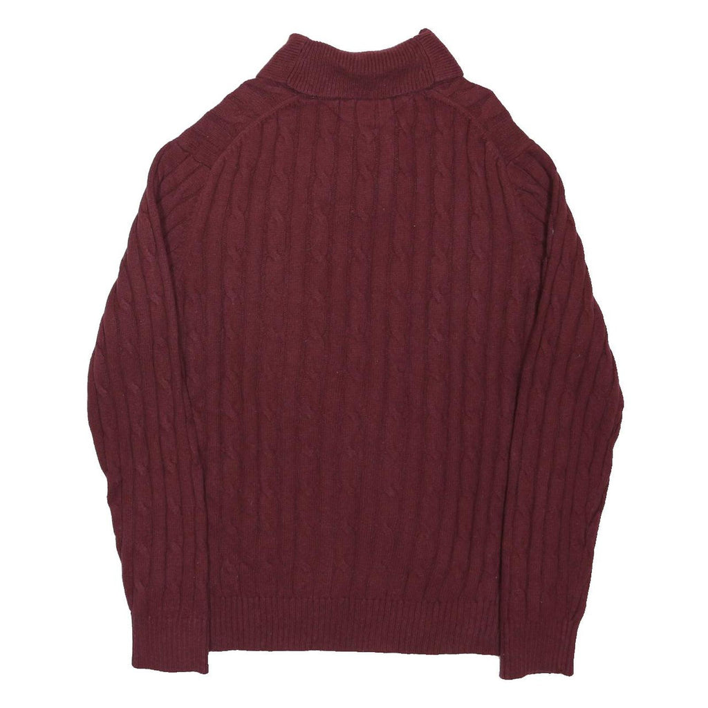 TOMMY HILFIGER Mens Maroon Patterned Jumper Shawl Collar Cable Knit XL Cotton