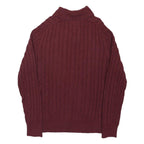 TOMMY HILFIGER Mens Maroon Patterned Jumper Shawl Collar Cable Knit XL Cotton