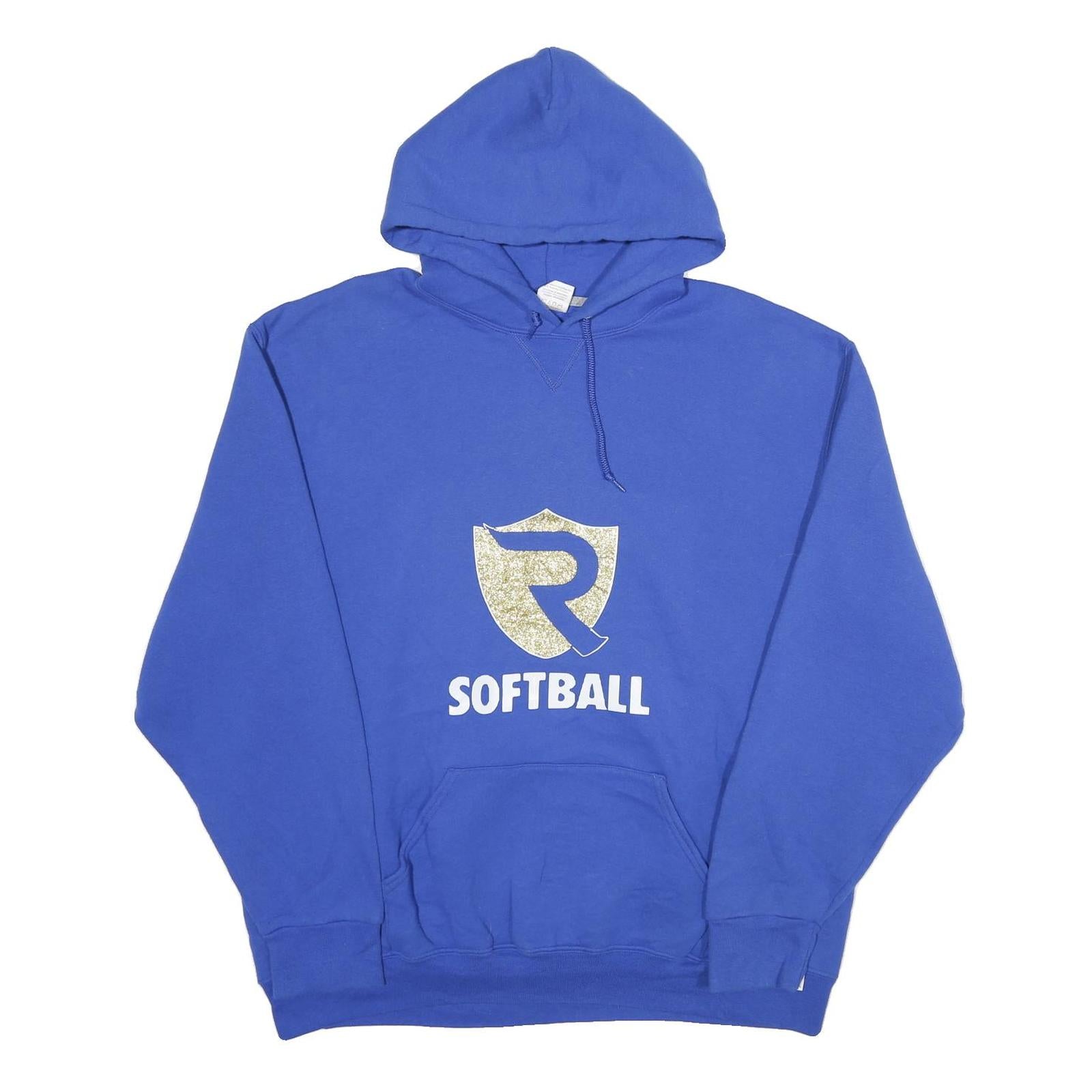 RUSSELL ATHLETIC Mens Blue Softball Pullover Hoodie 2XL Cotton Blend