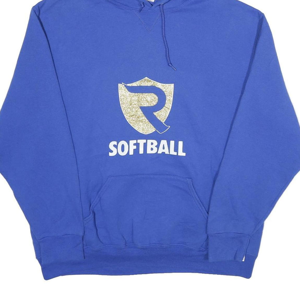 RUSSELL ATHLETIC Mens Blue Softball Pullover Hoodie 2XL Cotton Blend