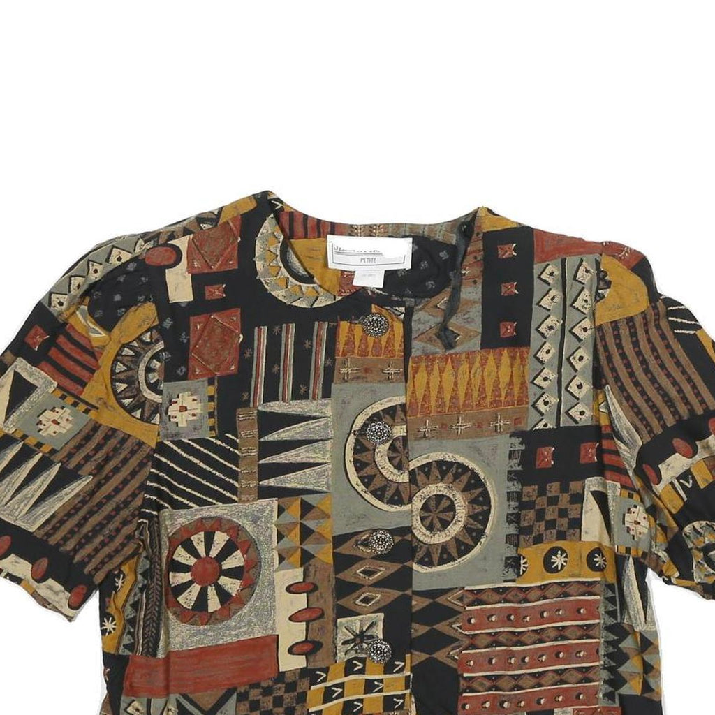 JESSICA HOWARD Womens Black & Red Printed Crop Top Short Sleeve Round Neck S