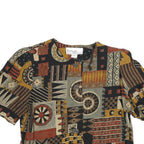 JESSICA HOWARD Womens Black & Red Printed Crop Top Short Sleeve Round Neck S