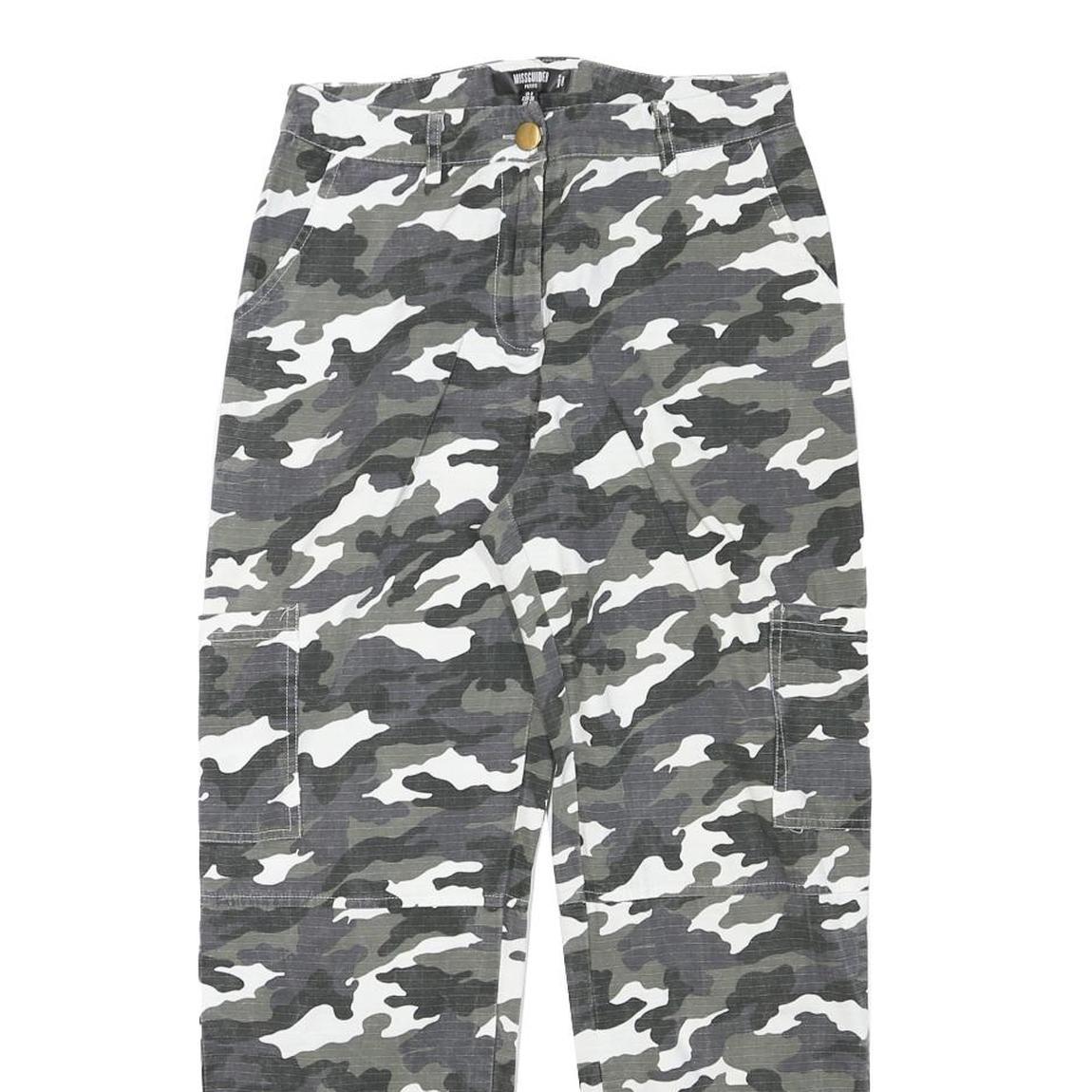 MISSGUIDED Womens Cotton Blend Grey & White Camouflage Relaxed Tapered Trousers
