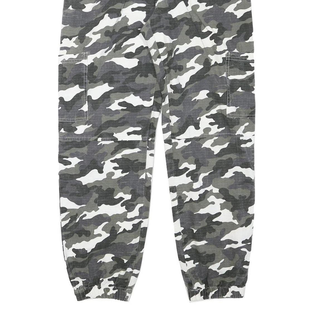 MISSGUIDED Womens Cotton Blend Grey & White Camouflage Relaxed Tapered Trousers