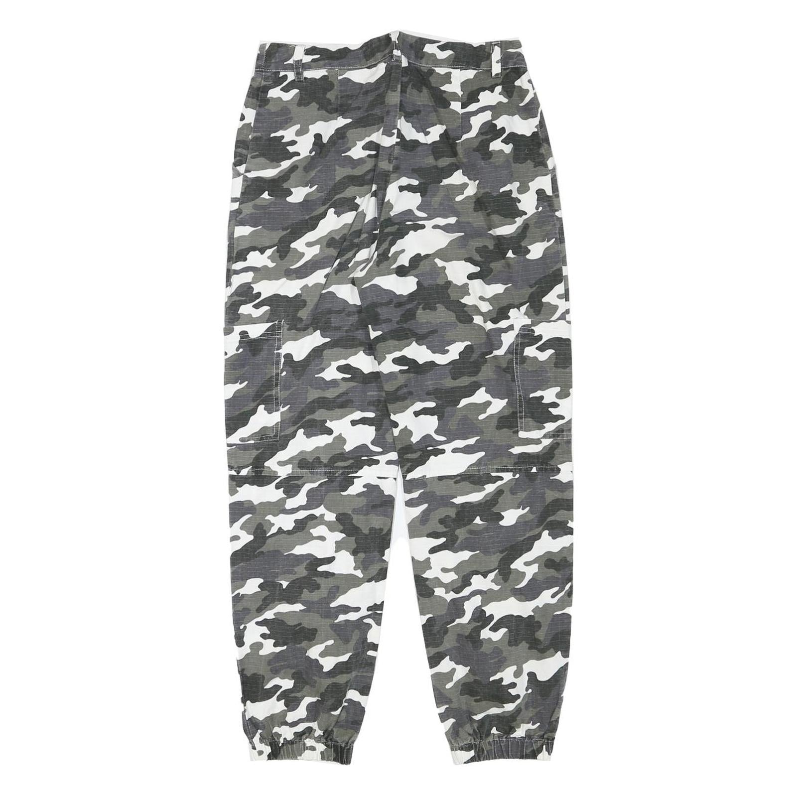MISSGUIDED Womens Cotton Blend Grey & White Camouflage Relaxed Tapered Trousers