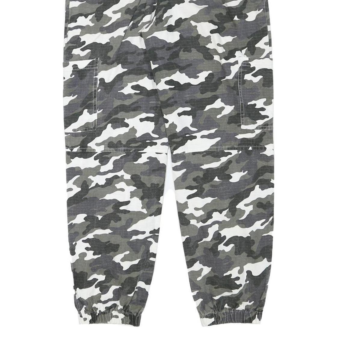 MISSGUIDED Womens Cotton Blend Grey & White Camouflage Relaxed Tapered Trousers
