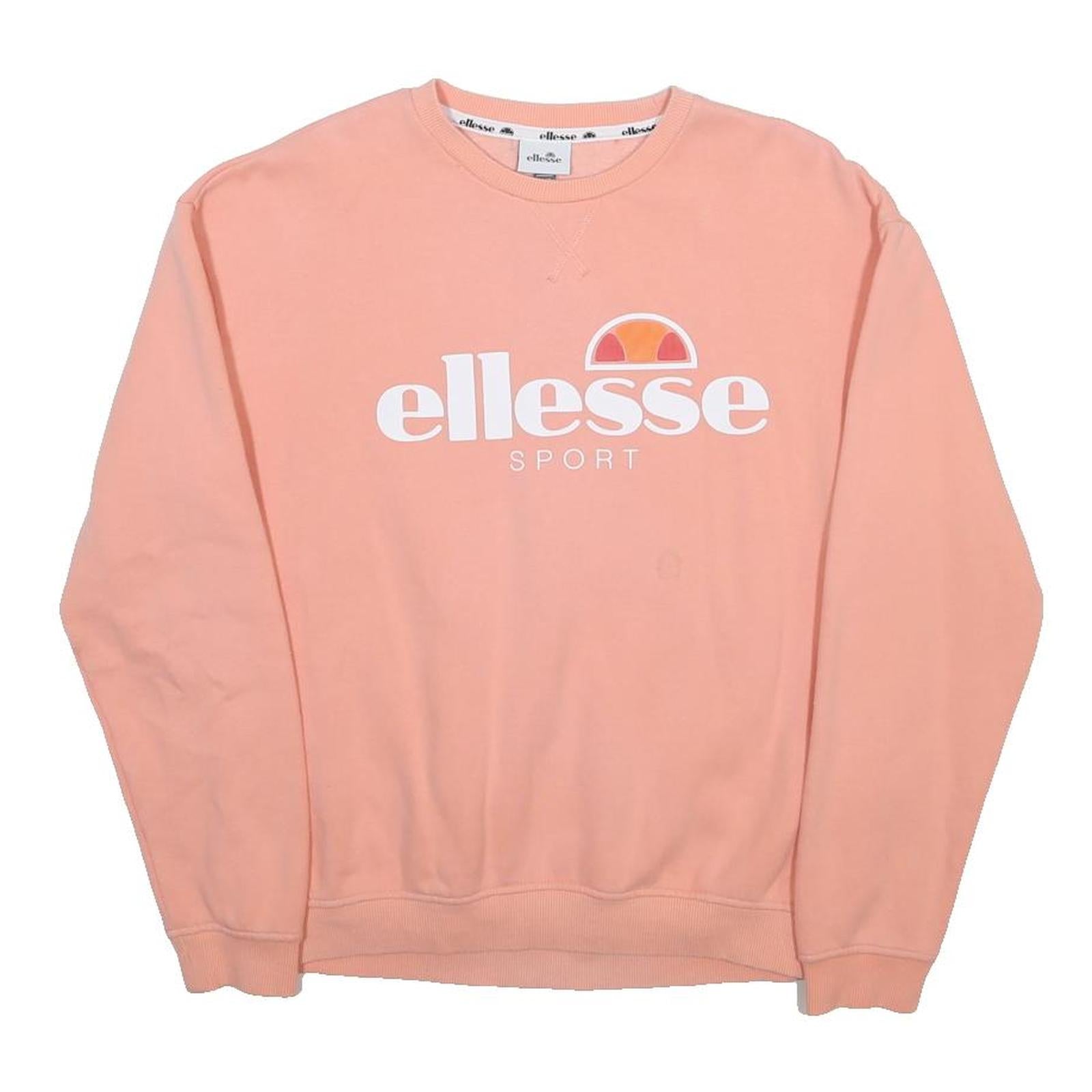 ELLESSE Womens Peach Sweatshirt Crew Neck UK 12 Cotton Blend Casual Sport