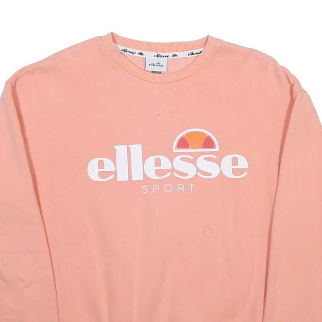 ELLESSE Womens Peach Sweatshirt Crew Neck UK 12 Cotton Blend Casual Sport